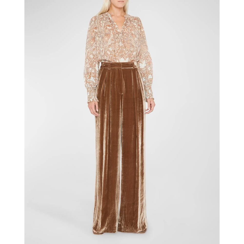 Ulla‎ Johnson Veronica Pants Velvet Wide Leg Mica Brown Gold Size 2 Flowy Fluid